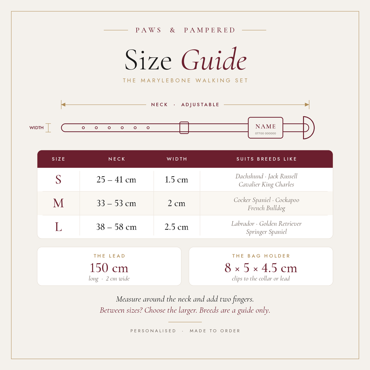 Marylebone Walking Set size guide