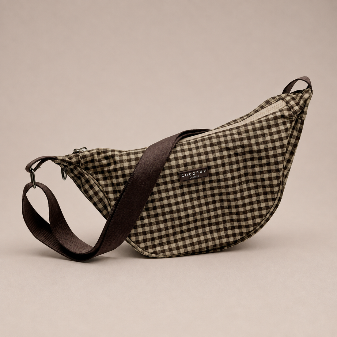 The Cocopup Crossbody dog walking bag in Greige Check