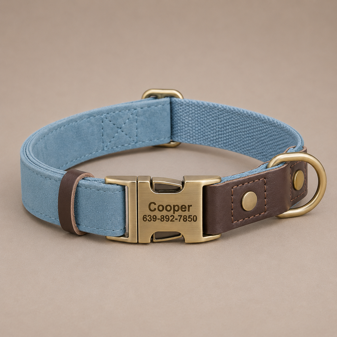 The Mayfair leather dog collar in Cornflower