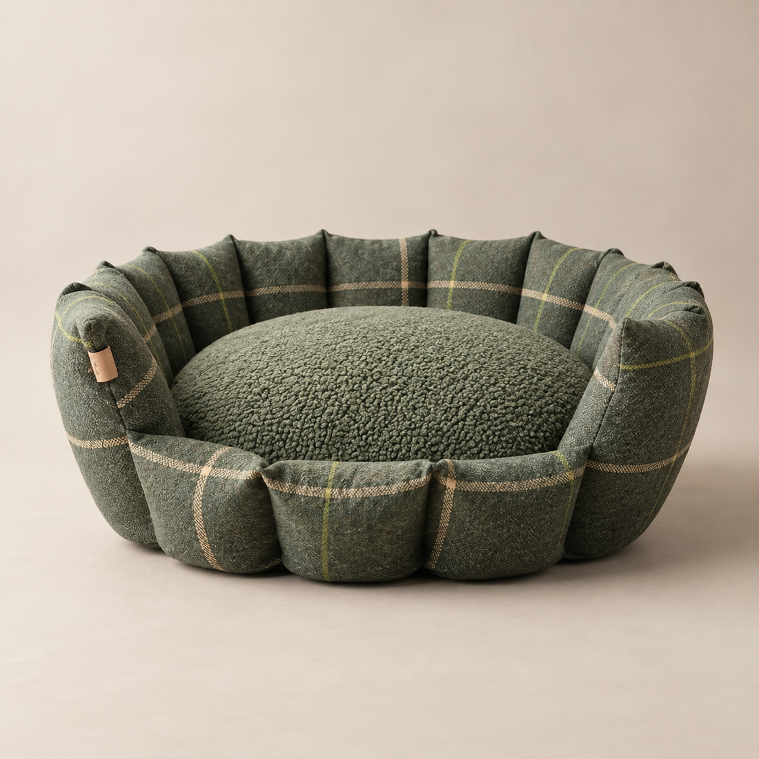 The Richmond forest check dog bed, handcrafted in the UK