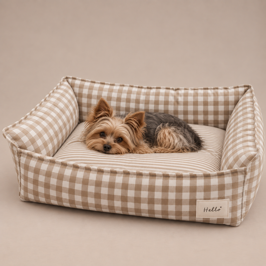 The Belsize gingham dog bed, alternate view